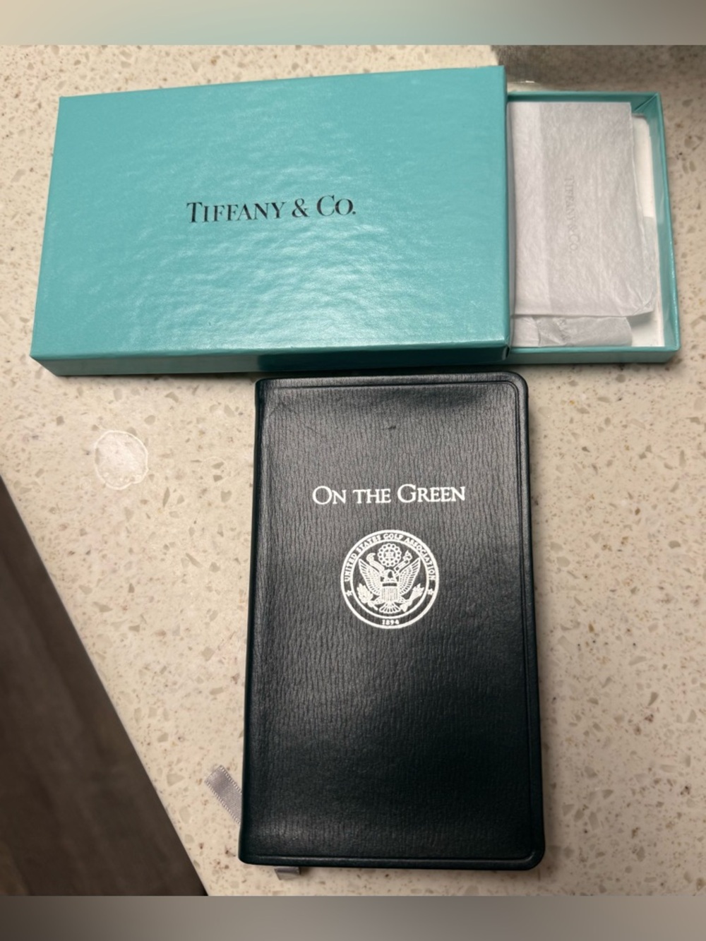 NIB-Vintage Tiffany & Co. Dark green Leather 'On The Green' golf score book 1995